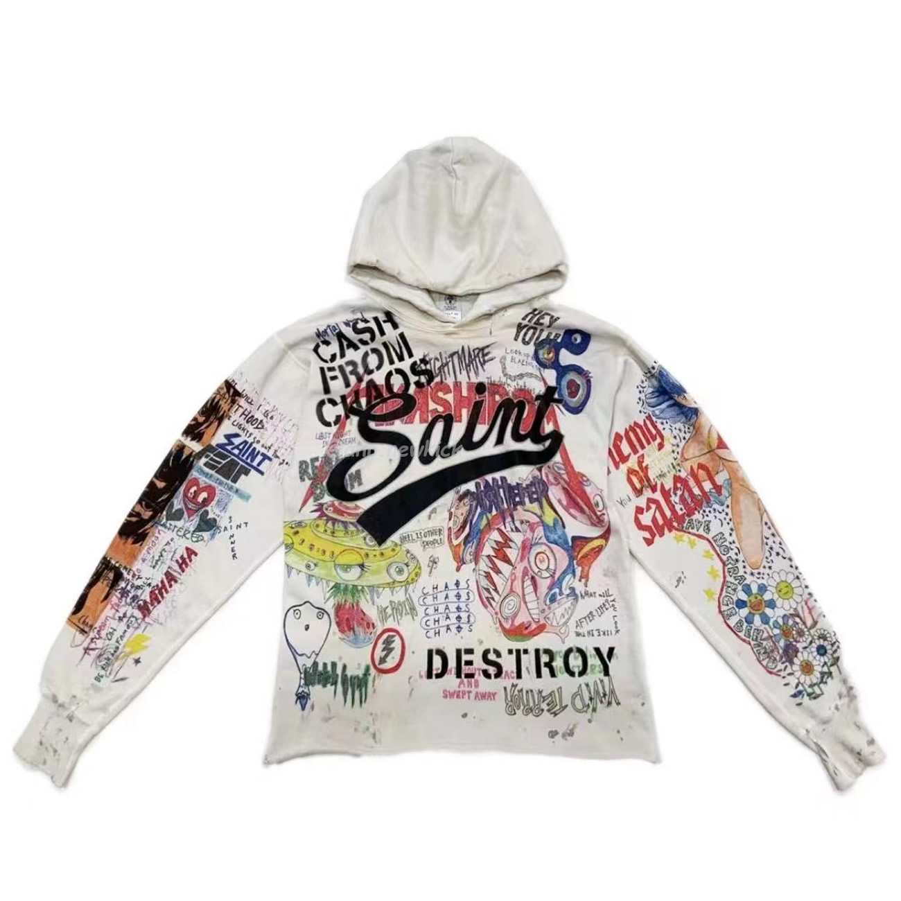 Saint Michael Graff Pullover Hoodie Murakami Takashi Graffiti Loose Hooded Sweatshirt Ins S Xl (9) - newkick.app